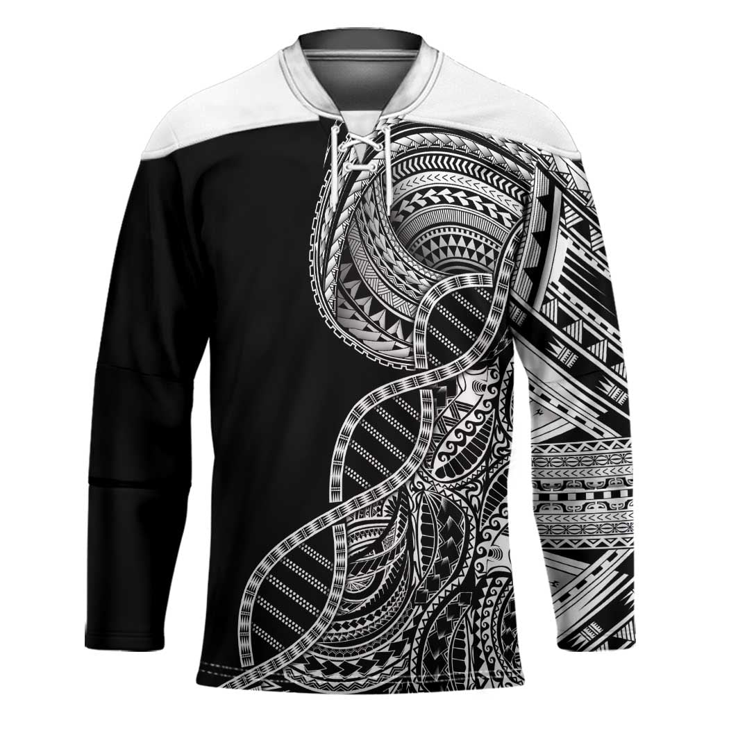Samoan DNA Art Tattoo Hockey Jersey Polynesian Pattern Black Color LT03 Unisex Black - Polynesian Pride