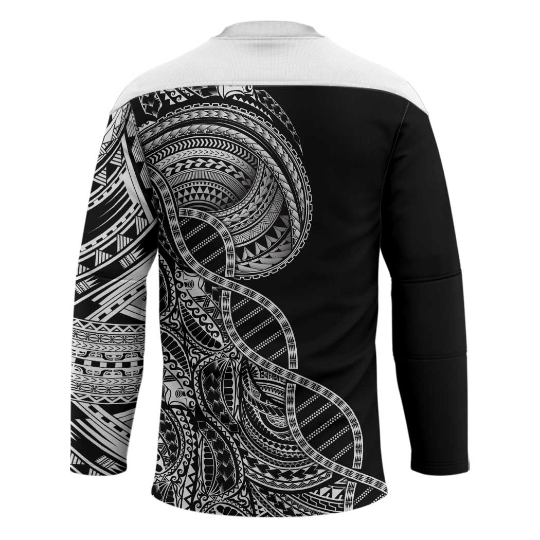 Samoan DNA Art Tattoo Hockey Jersey Polynesian Pattern Black Color LT03 - Polynesian Pride