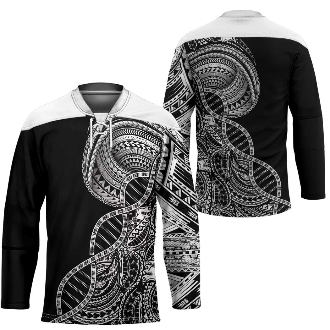 Samoan DNA Art Tattoo Hockey Jersey Polynesian Pattern Black Color LT03 - Polynesian Pride