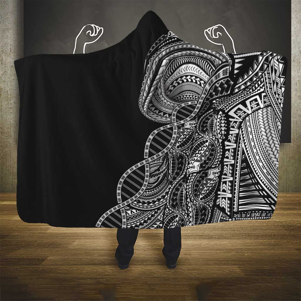 Samoan DNA Art Tattoo Hooded Blanket Polynesian Pattern Black Color LT03 - Polynesian Pride