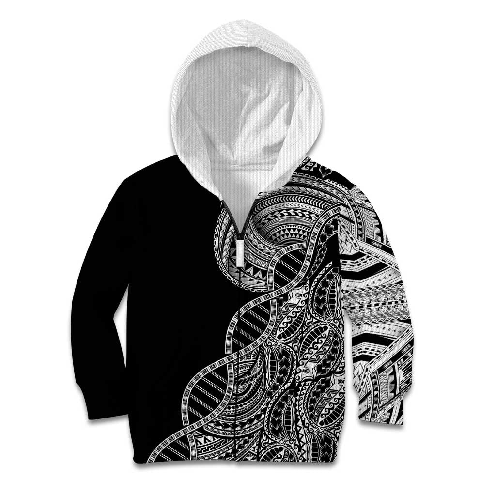 Samoan DNA Art Tattoo Kid Hoodie Polynesian Pattern Black Color LT03 Zip Hoodie Black - Polynesian Pride