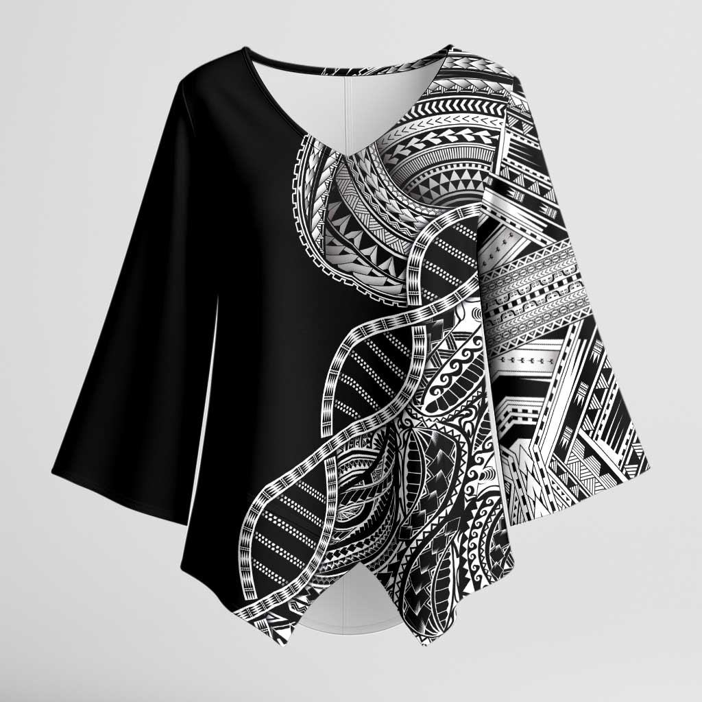 Samoan DNA Art Tattoo Kimono Sleeve Blouse Polynesian Pattern Black Color LT03 Female Black - Polynesian Pride