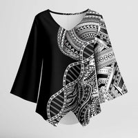 Samoan DNA Art Tattoo Kimono Sleeve Blouse Polynesian Pattern Black Color LT03 Female Black - Polynesian Pride