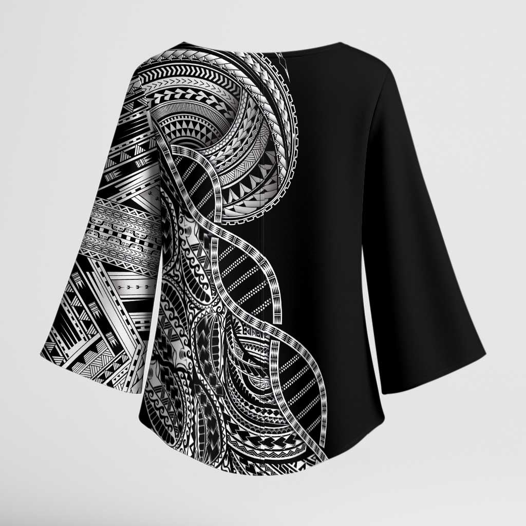 Samoan DNA Art Tattoo Kimono Sleeve Blouse Polynesian Pattern Black Color LT03 - Polynesian Pride