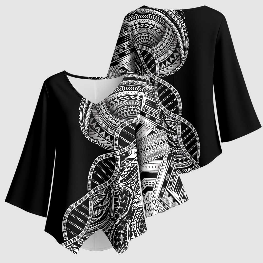 Samoan DNA Art Tattoo Kimono Sleeve Blouse Polynesian Pattern Black Color LT03 - Polynesian Pride