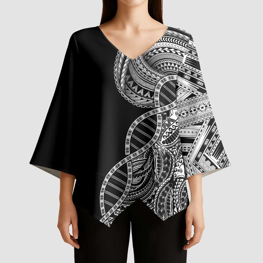 Samoan DNA Art Tattoo Kimono Sleeve Blouse Polynesian Pattern Black Color LT03 - Polynesian Pride