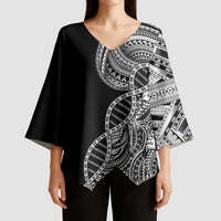 Samoan DNA Art Tattoo Kimono Sleeve Blouse Polynesian Pattern Black Color LT03 - Polynesian Pride