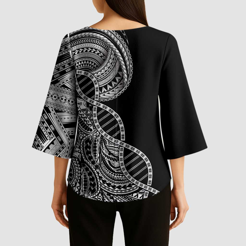 Samoan DNA Art Tattoo Kimono Sleeve Blouse Polynesian Pattern Black Color LT03 - Polynesian Pride