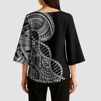 Samoan DNA Art Tattoo Kimono Sleeve Blouse Polynesian Pattern Black Color LT03 - Polynesian Pride
