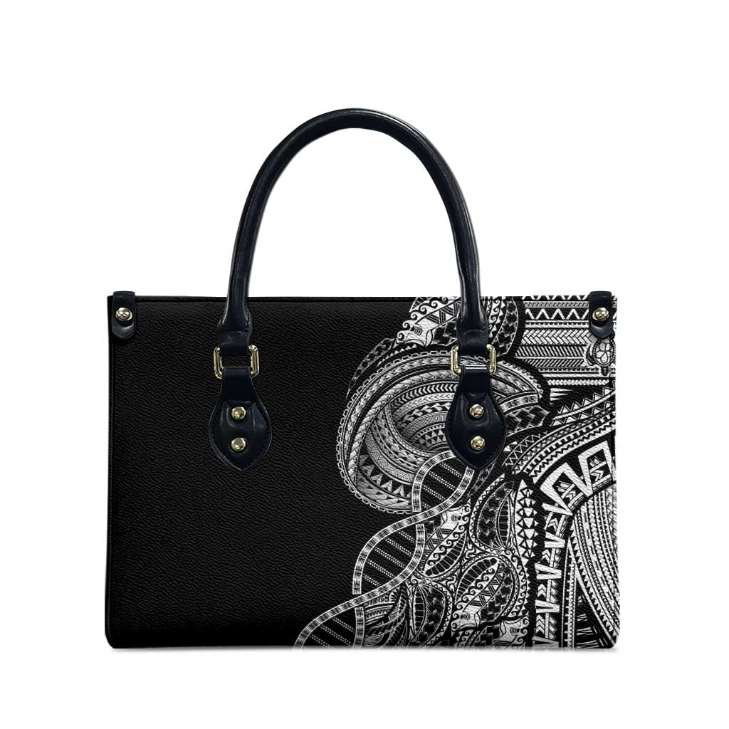 Samoan DNA Art Tattoo Leather Bag Polynesian Pattern Black Color
