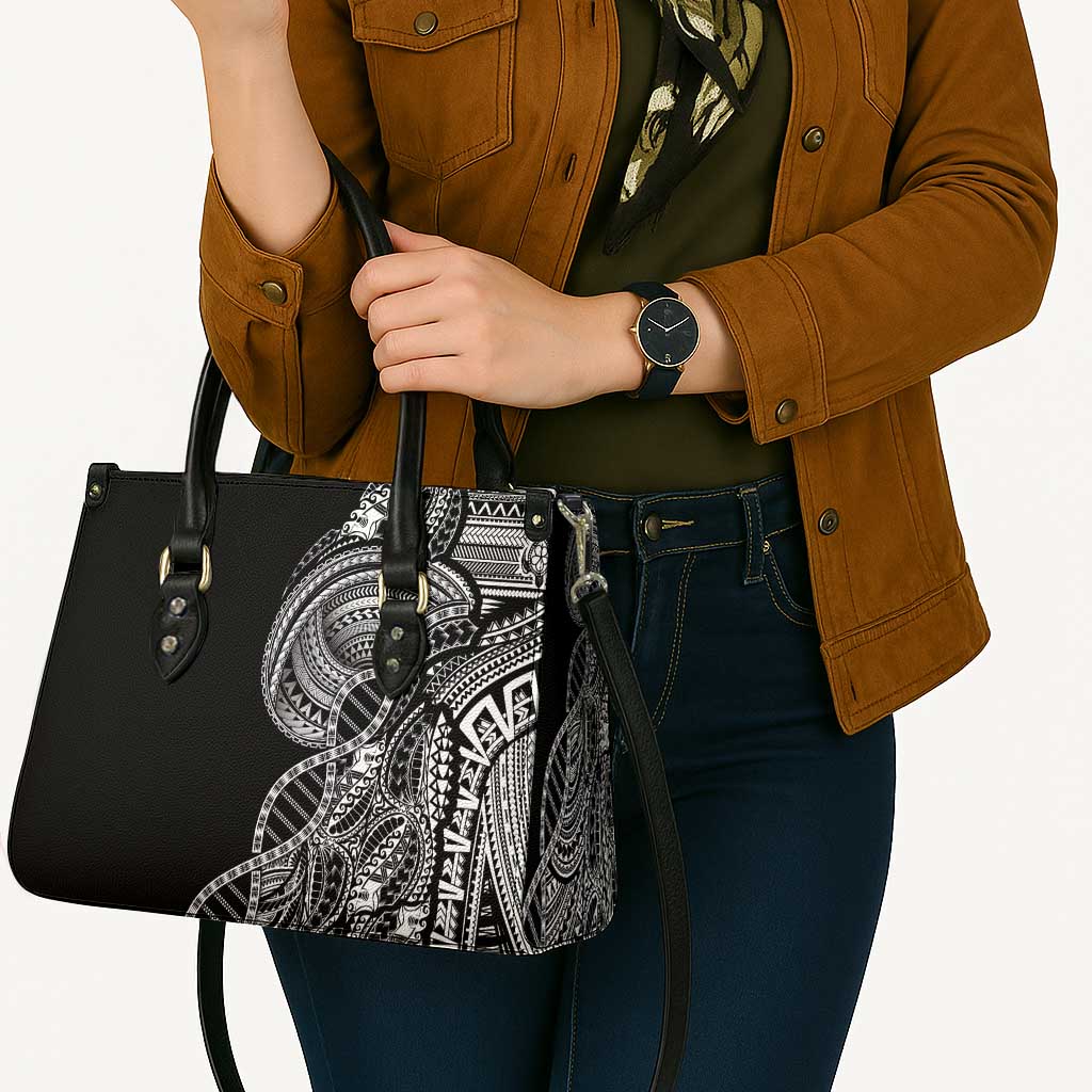 Samoan DNA Art Tattoo Leather Bag Polynesian Pattern Black Color