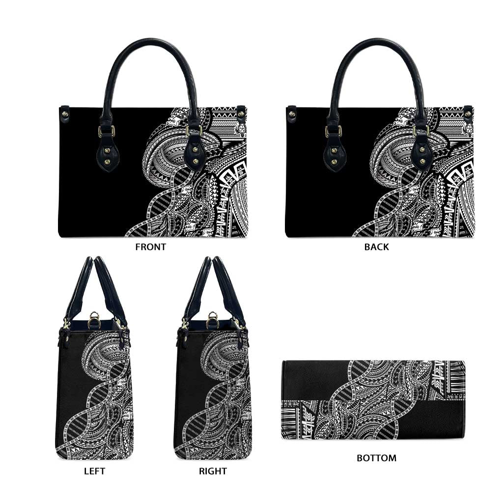 Samoan DNA Art Tattoo Leather Bag Polynesian Pattern Black Color