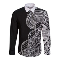 Samoan DNA Art Tattoo Long Sleeve Button Shirt Polynesian Pattern Black Color LT03 Unisex Black - Polynesian Pride