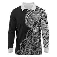 Samoan DNA Art Tattoo Long Sleeve Polo Shirt Polynesian Pattern Black Color LT03 Black - Polynesian Pride