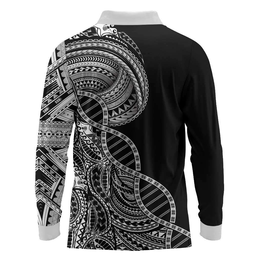 Samoan DNA Art Tattoo Long Sleeve Polo Shirt Polynesian Pattern Black Color LT03 - Polynesian Pride