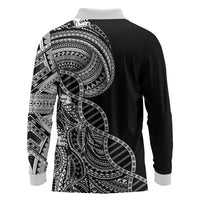 Samoan DNA Art Tattoo Long Sleeve Polo Shirt Polynesian Pattern Black Color LT03 - Polynesian Pride