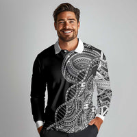 Samoan DNA Art Tattoo Long Sleeve Polo Shirt Polynesian Pattern Black Color LT03 - Polynesian Pride