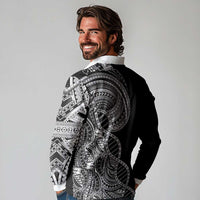 Samoan DNA Art Tattoo Long Sleeve Polo Shirt Polynesian Pattern Black Color LT03 - Polynesian Pride