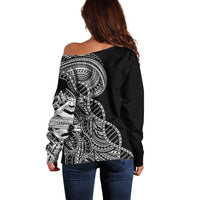Samoan DNA Art Tattoo Off Shoulder Sweater Polynesian Pattern Black Color LT03 - Polynesian Pride