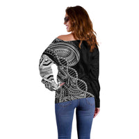 Samoan DNA Art Tattoo Off Shoulder Sweater Polynesian Pattern Black Color LT03 - Polynesian Pride