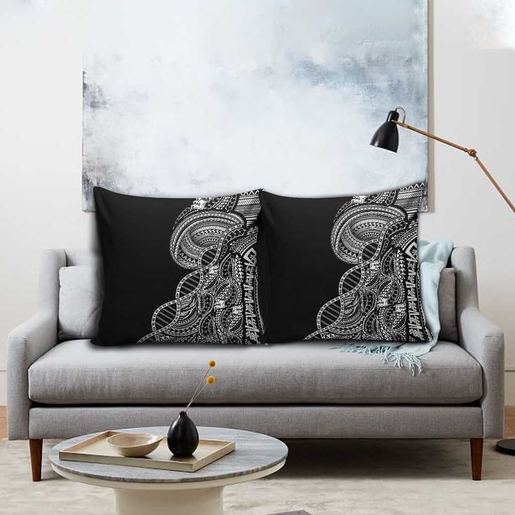 Samoan DNA Art Tattoo Pillow Cover Polynesian Pattern Black Color