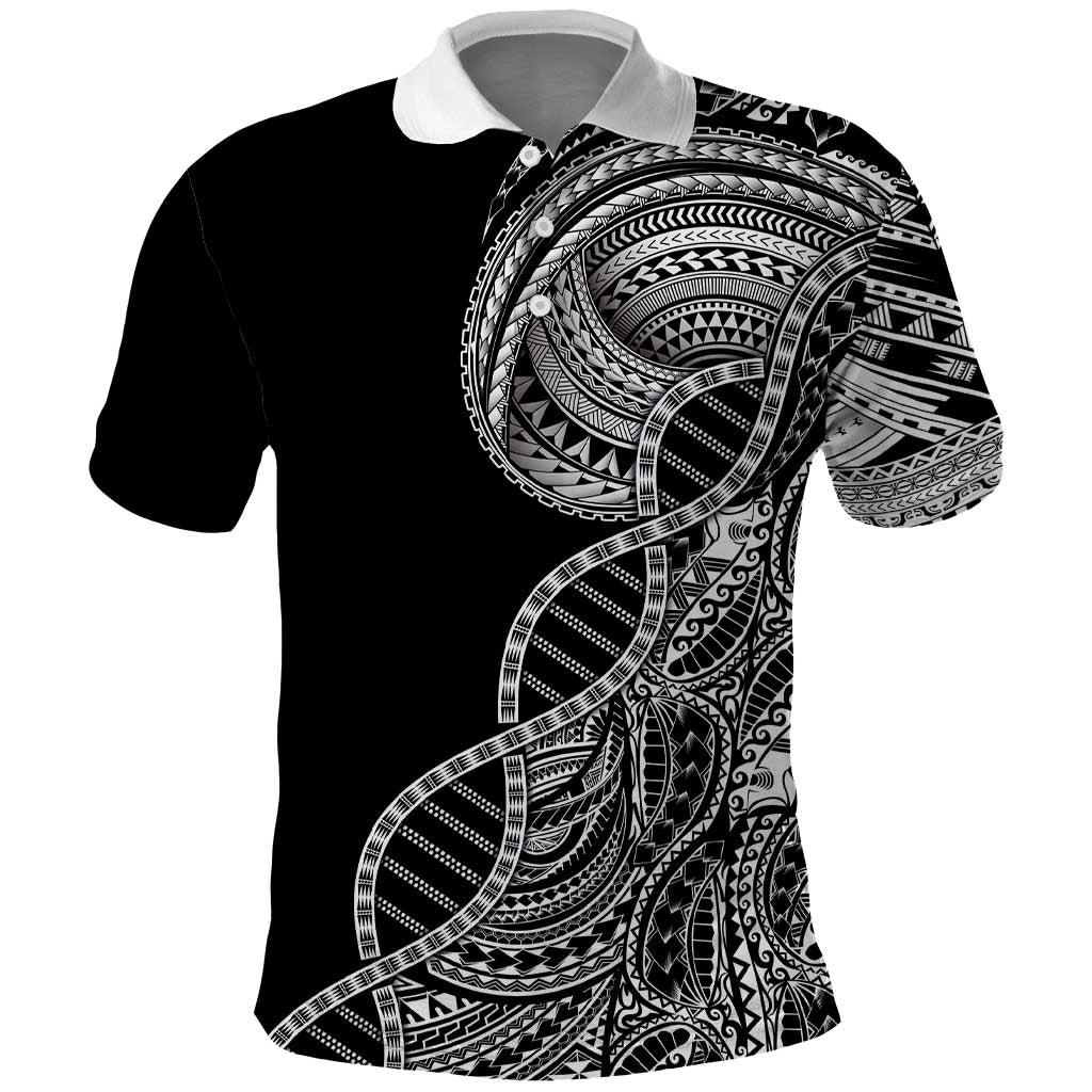 Samoan DNA Art Tattoo Polo Shirt Polynesian Pattern Black Color LT03 Black - Polynesian Pride