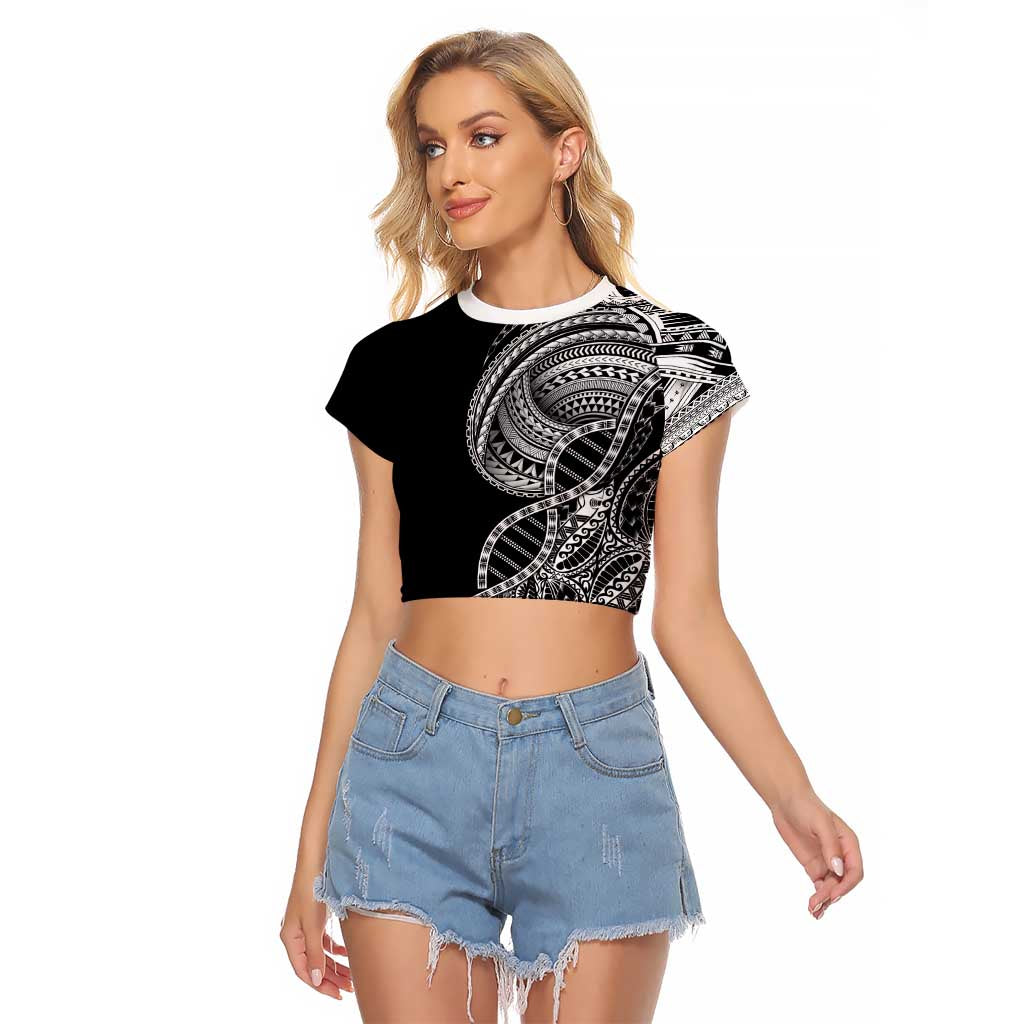 Samoan DNA Art Tattoo Raglan Cropped T Shirt Polynesian Pattern Black Color LT03 Female Black - Polynesian Pride