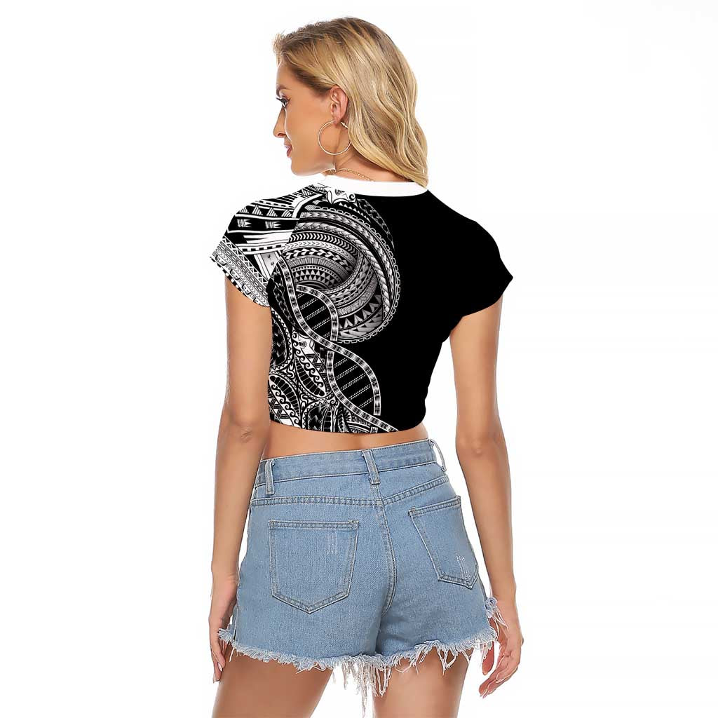 Samoan DNA Art Tattoo Raglan Cropped T Shirt Polynesian Pattern Black Color LT03 - Polynesian Pride