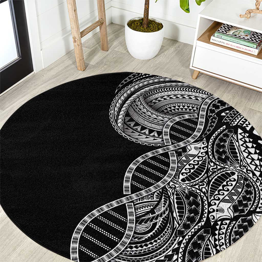 Samoan DNA Art Tattoo Round Carpet Polynesian Pattern Black Color