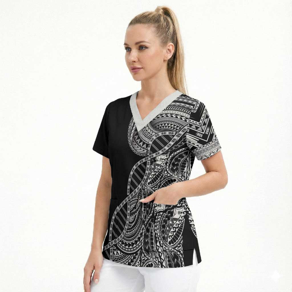Samoan DNA Art Tattoo Scrub Top Polynesian Pattern Black Color LT03 - Polynesian Pride