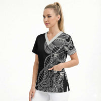 Samoan DNA Art Tattoo Scrub Top Polynesian Pattern Black Color LT03 - Polynesian Pride