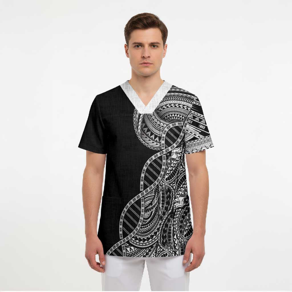 Samoan DNA Art Tattoo Scrub Top Polynesian Pattern Black Color LT03 - Polynesian Pride