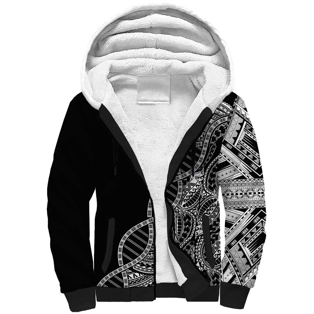 Samoan DNA Art Tattoo Sherpa Hoodie Polynesian Pattern Black Color LT03 Unisex Black - Polynesian Pride