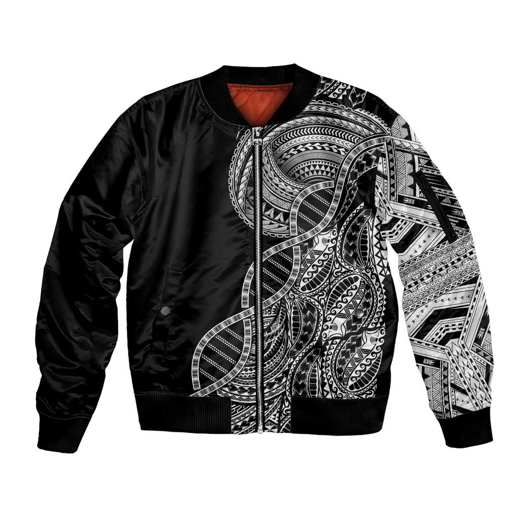 Samoan DNA Art Tattoo Sleeve Zip Bomber Jacket Polynesian Pattern Black Color LT03 Unisex Black - Polynesian Pride