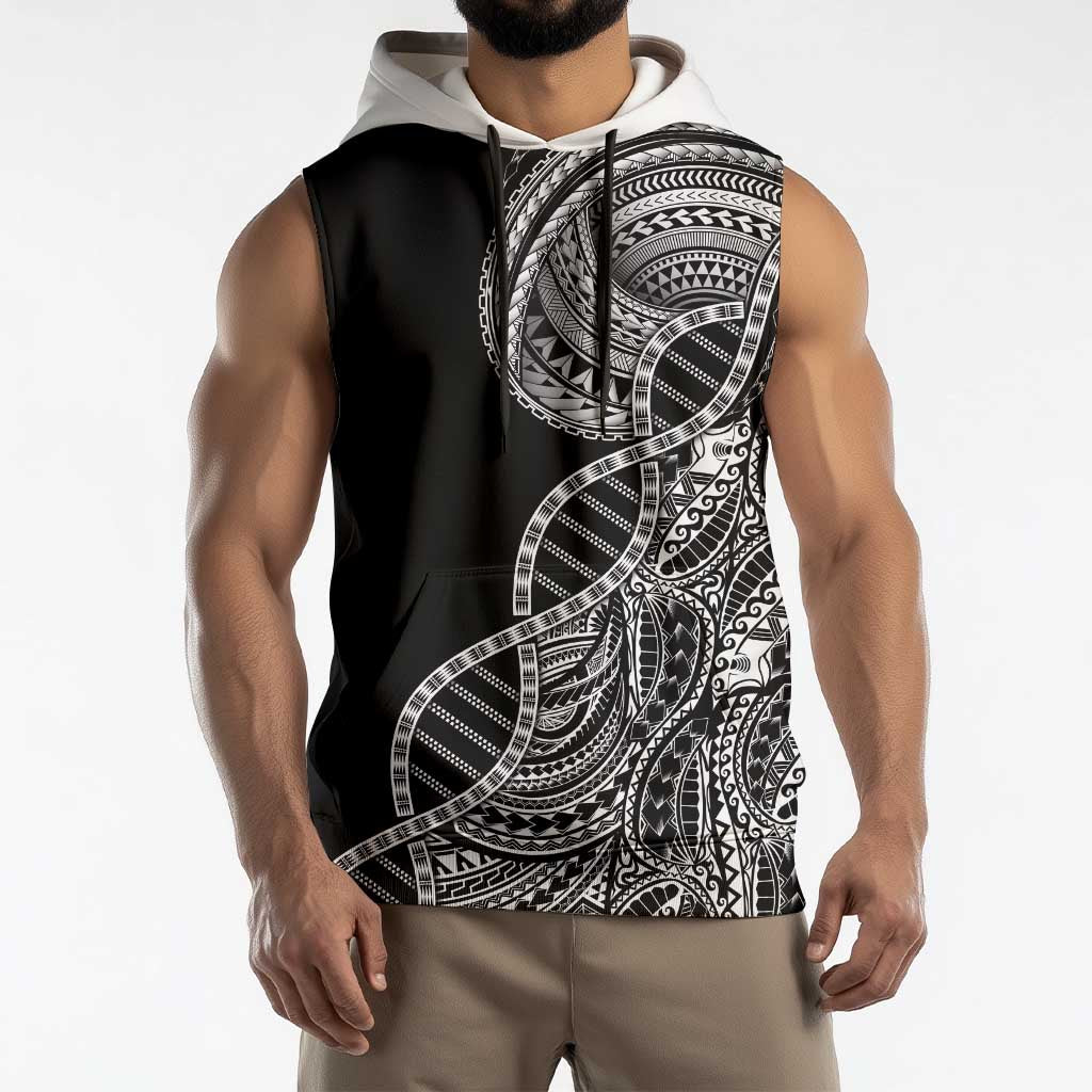 Samoan DNA Art Tattoo Sleeveless Hoodie Polynesian Pattern Black Color LT03 - Polynesian Pride