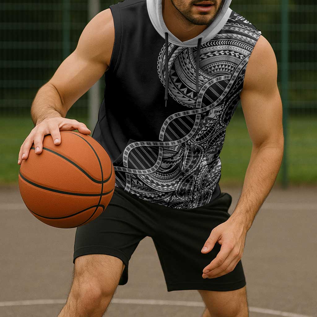 Samoan DNA Art Tattoo Sleeveless Hoodie Polynesian Pattern Black Color LT03 - Polynesian Pride