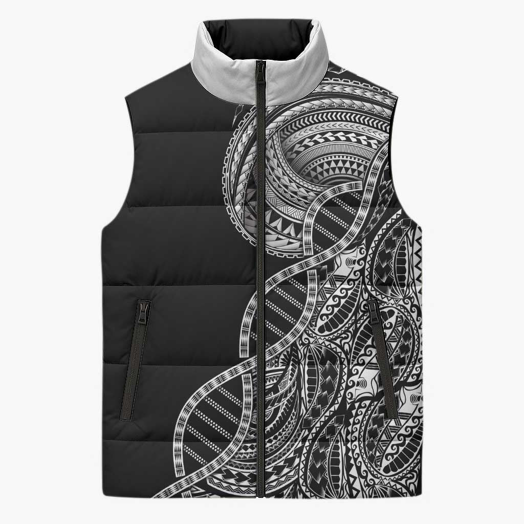 Samoan DNA Art Tattoo Sleeveless Puffer Jacket Polynesian Pattern Black Color LT03 Unisex Black - Polynesian Pride
