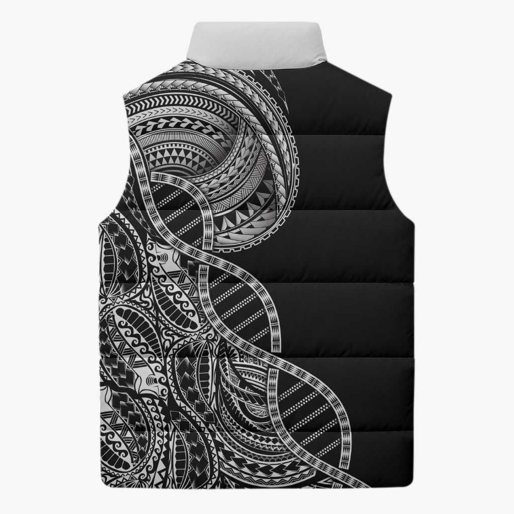 Samoan DNA Art Tattoo Sleeveless Puffer Jacket Polynesian Pattern Black Color LT03 - Polynesian Pride
