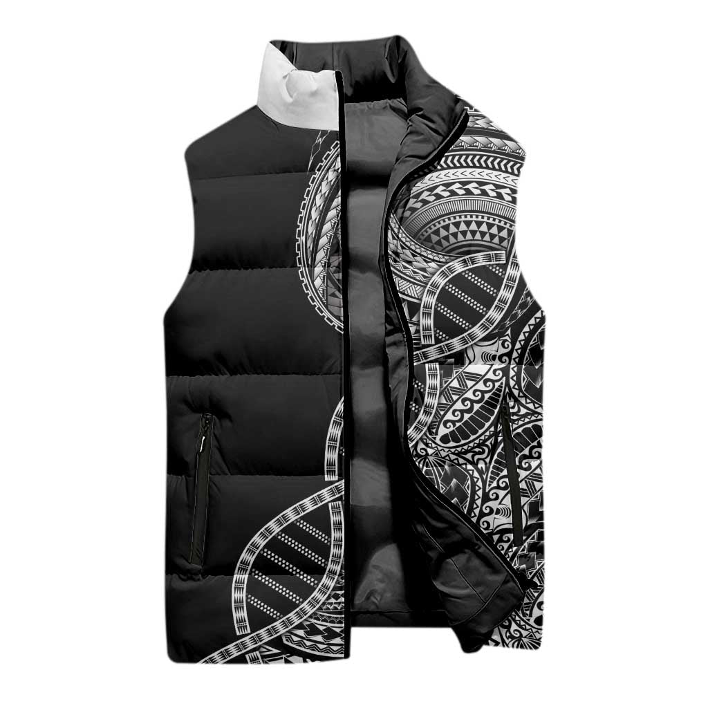 Samoan DNA Art Tattoo Sleeveless Puffer Jacket Polynesian Pattern Black Color LT03 - Polynesian Pride