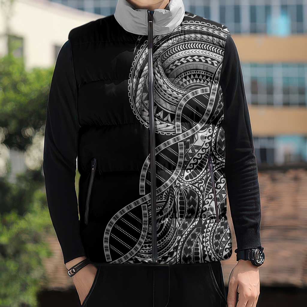 Samoan DNA Art Tattoo Sleeveless Puffer Jacket Polynesian Pattern Black Color LT03 - Polynesian Pride
