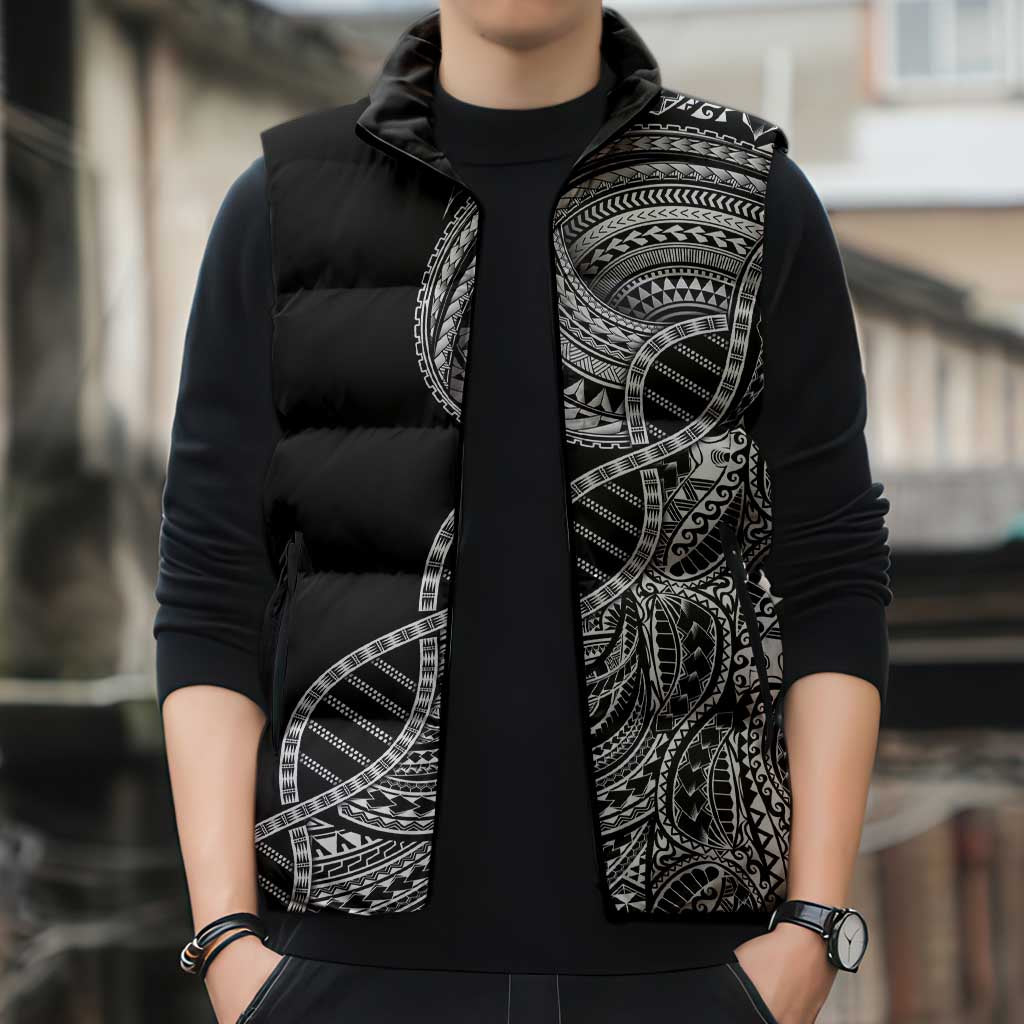 Samoan DNA Art Tattoo Sleeveless Puffer Jacket Polynesian Pattern Black Color LT03 - Polynesian Pride
