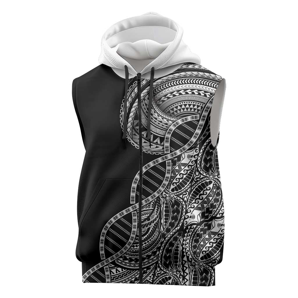 Samoan DNA Art Tattoo Sleeveless Zip Hoodie Polynesian Pattern Black Color LT03 Black - Polynesian Pride