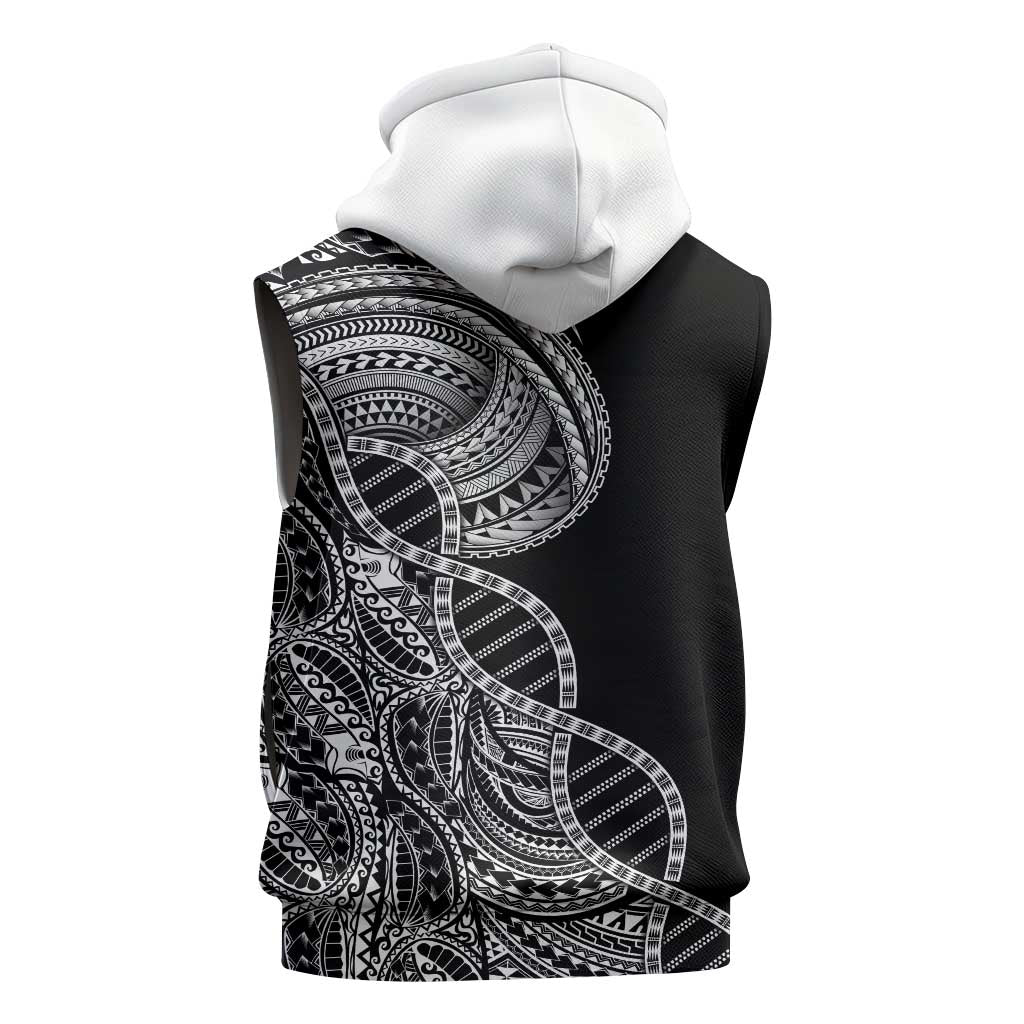 Samoan DNA Art Tattoo Sleeveless Zip Hoodie Polynesian Pattern Black Color LT03 - Polynesian Pride