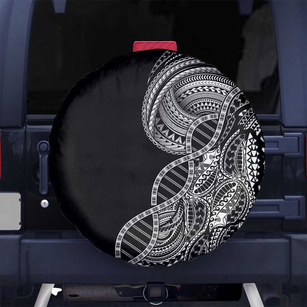 Samoan DNA Art Tattoo Spare Tire Cover Polynesian Pattern Black Color