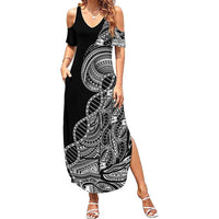 Samoan DNA Art Tattoo Summer Maxi Dress Polynesian Pattern Black Color LT03 Women Black - Polynesian Pride