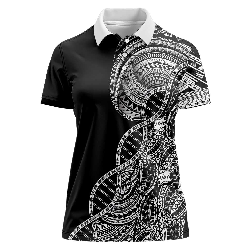 Samoan DNA Art Tattoo Women Polo Shirt Polynesian Pattern Black Color LT03 Female Black - Polynesian Pride