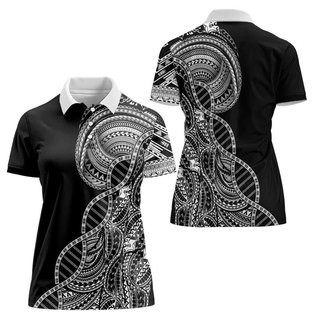 Samoan DNA Art Tattoo Women Polo Shirt Polynesian Pattern Black Color LT03 - Polynesian Pride