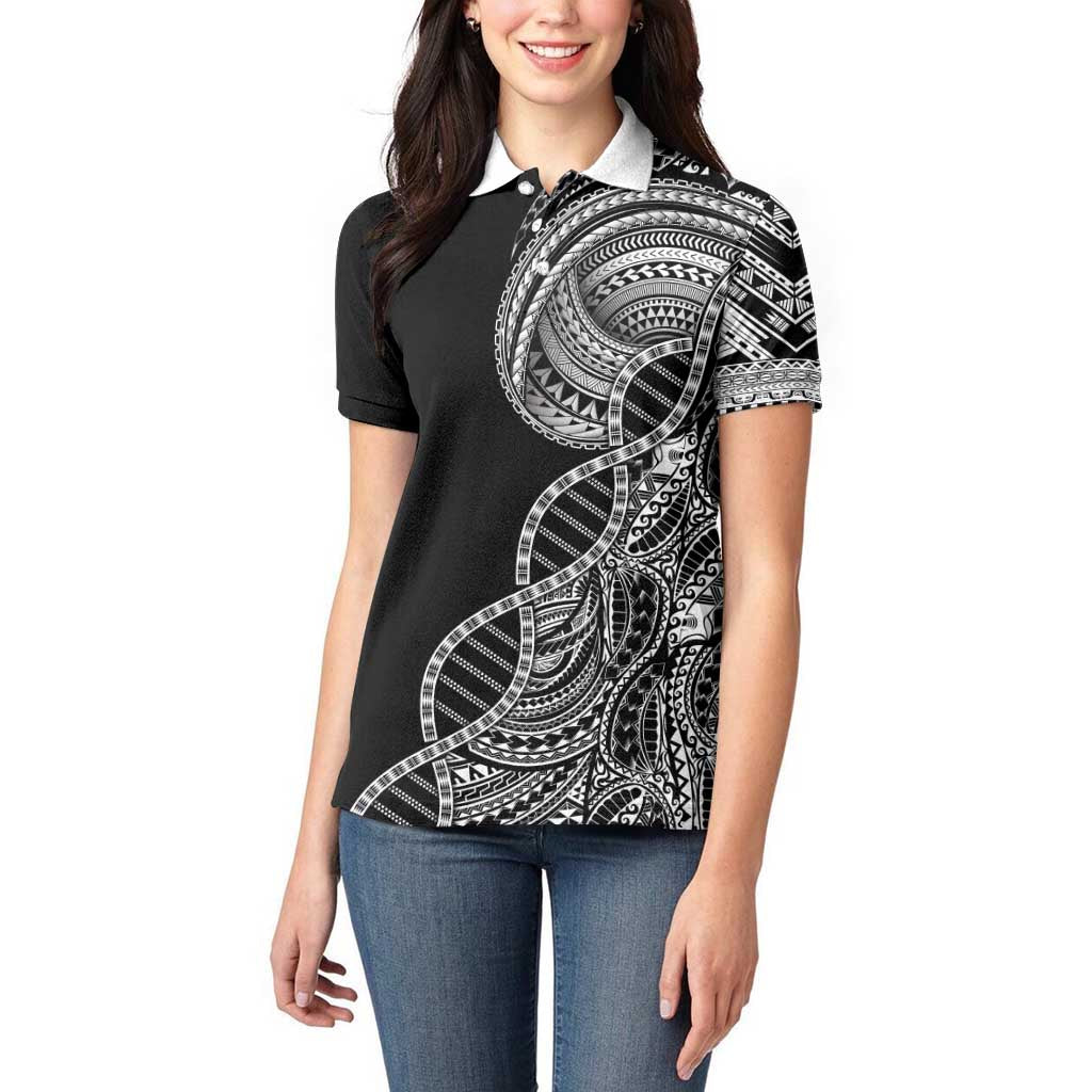 Samoan DNA Art Tattoo Women Polo Shirt Polynesian Pattern Black Color LT03 - Polynesian Pride