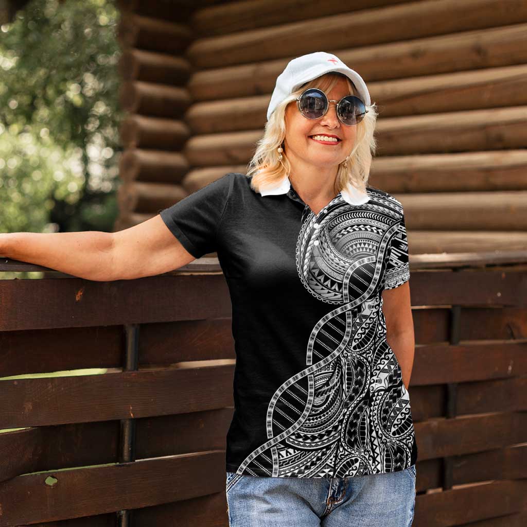 Samoan DNA Art Tattoo Women Polo Shirt Polynesian Pattern Black Color LT03 - Polynesian Pride