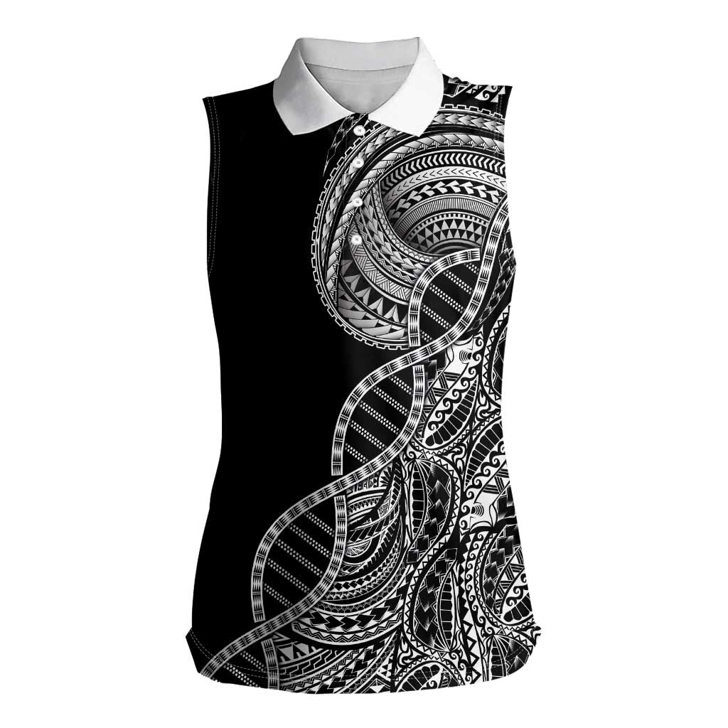 Samoan DNA Art Tattoo Women Sleeveless Polo Shirt Polynesian Pattern Black Color LT03 Female Black - Polynesian Pride